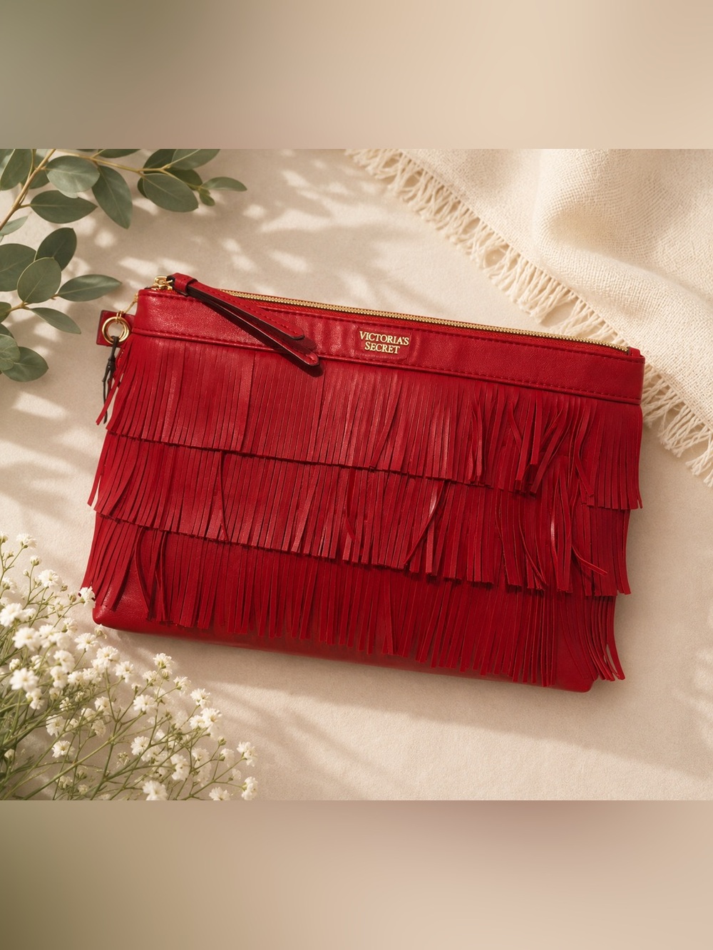 NWT Victoria’s Secret Red Fringe Cosmetic Bag